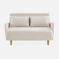 sweeek Divano letto in bouclé con gambe in legno, 2 posti