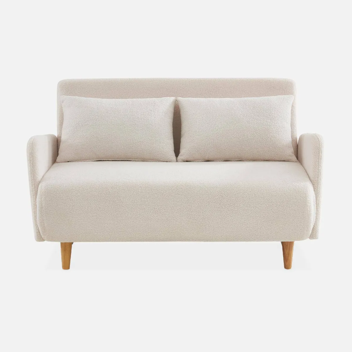 sweeek Divano letto in bouclé con gambe in legno, 2 posti