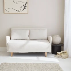 sweeek Divano letto in bouclé con gambe in legno, 2 posti