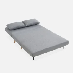Divano letto in tessuto con gambe in legno, 2 posti