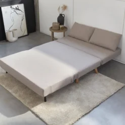 sweeek Divano letto in tessuto con gambe in legno, 2 posti