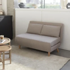 sweeek Divano letto in tessuto con gambe in legno, 2 posti