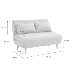 sweeek Divano letto in tessuto con gambe in legno, 2 posti