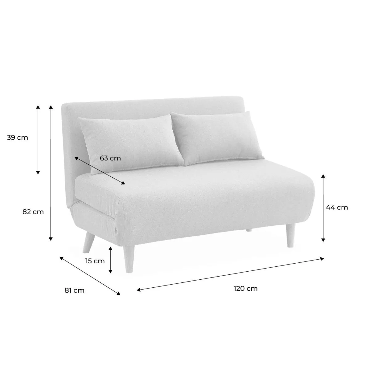 sweeek Divano letto in tessuto con gambe in legno, 2 posti