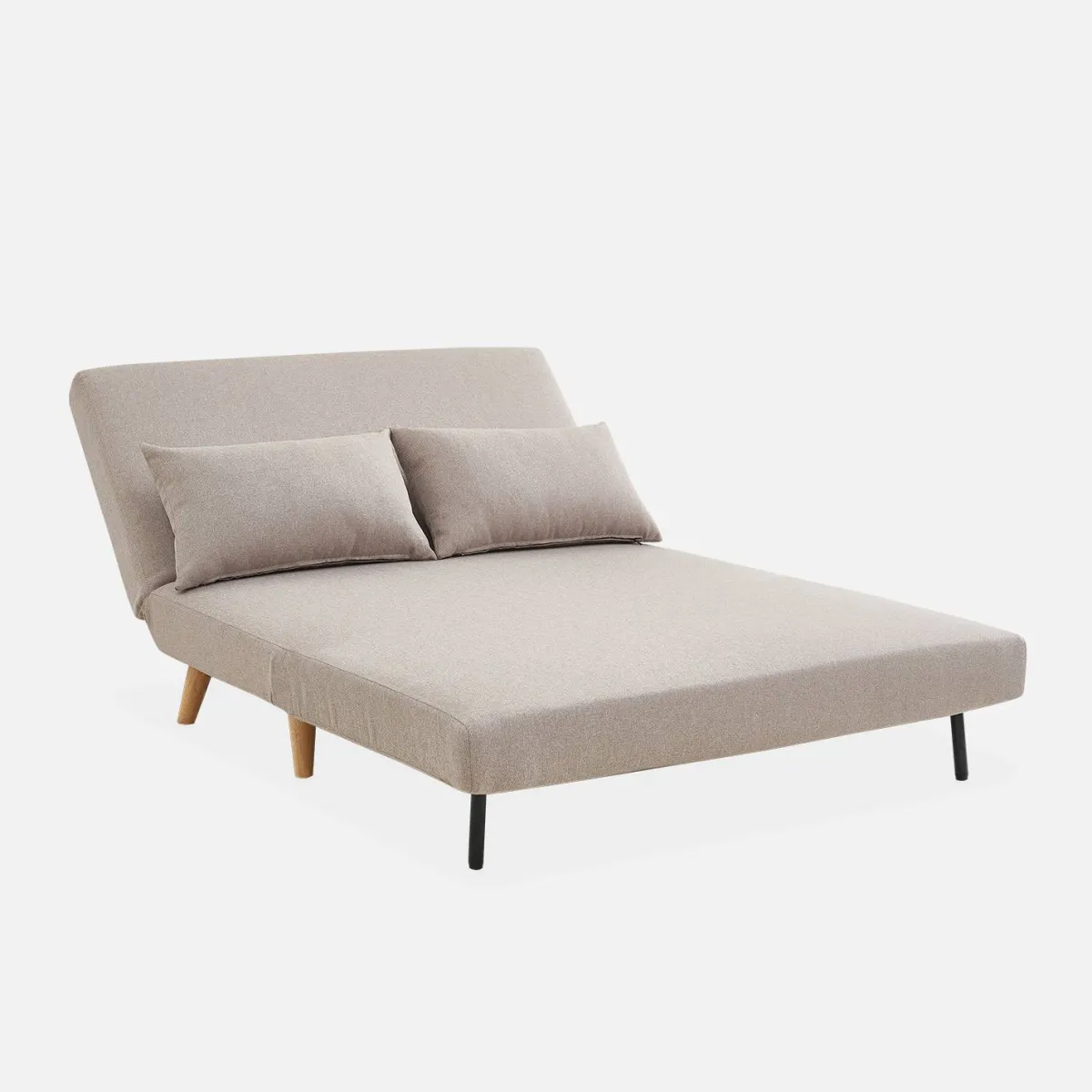 sweeek Divano letto in tessuto con gambe in legno, 2 posti