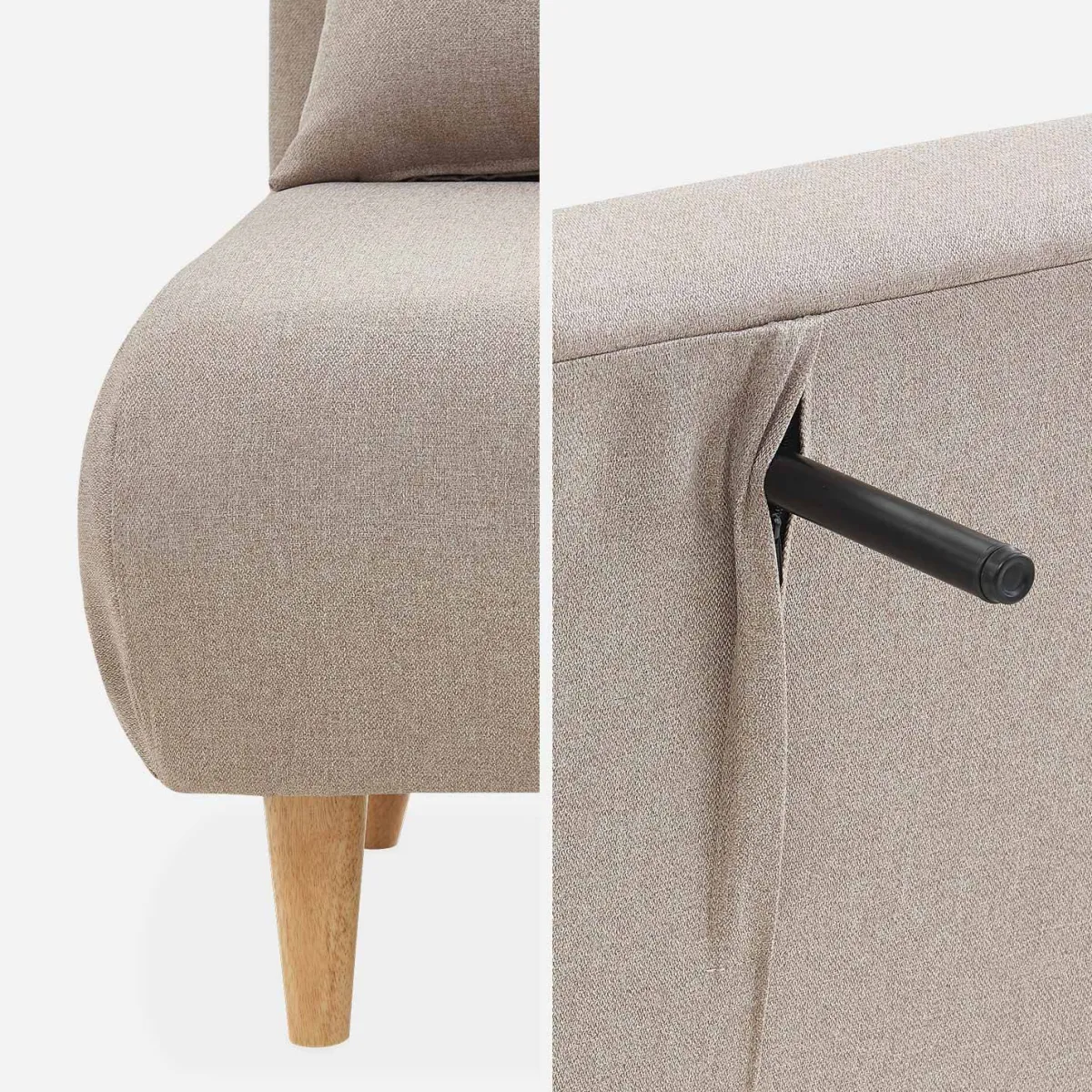 sweeek Divano letto in tessuto con gambe in legno, 2 posti