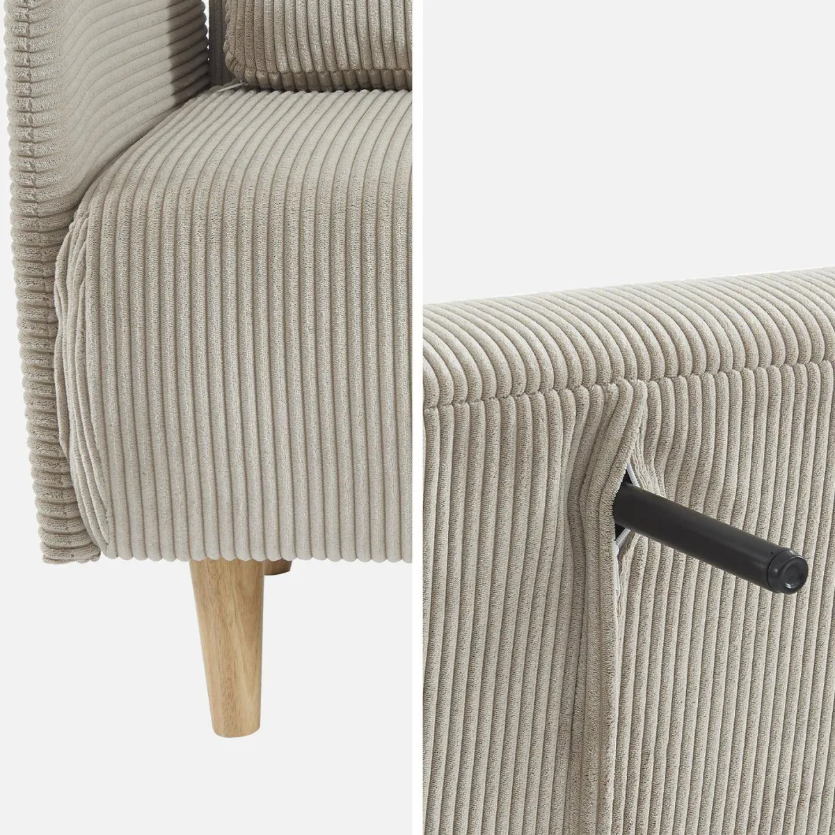 sweeek Divano letto in velluto a coste con gambe in legno, 2 posti