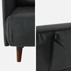 sweeek Divano letto in velluto a coste con gambe in legno, 2 posti