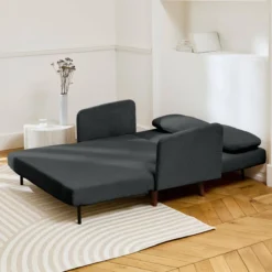 sweeek Divano letto in velluto a coste con gambe in legno, 2 posti