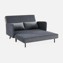 Divano letto in velluto con gambe in legno, 2 posti