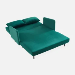 sweeek Divano letto in velluto con gambe in legno, 2 posti
