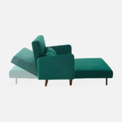 sweeek Divano letto in velluto con gambe in legno, 2 posti