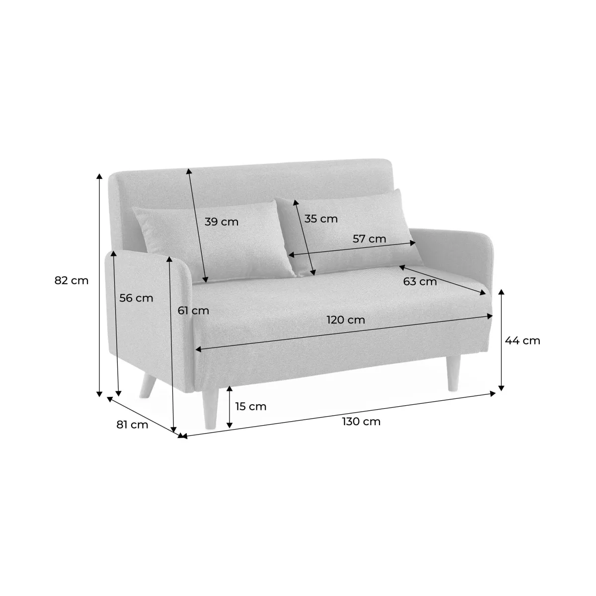 sweeek Divano letto in velluto con gambe in legno, 2 posti