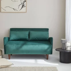 sweeek Divano letto in velluto con gambe in legno, 2 posti