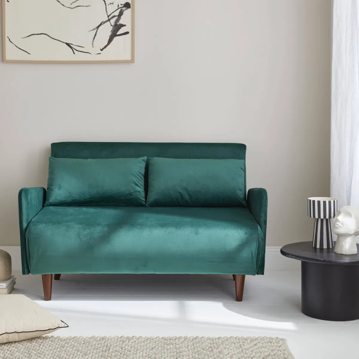 sweeek Divano letto in velluto con gambe in legno, 2 posti
