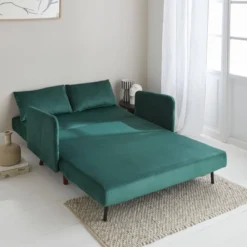 sweeek Divano letto in velluto con gambe in legno, 2 posti