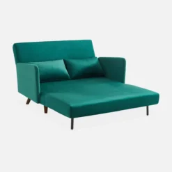 sweeek Divano letto in velluto con gambe in legno, 2 posti
