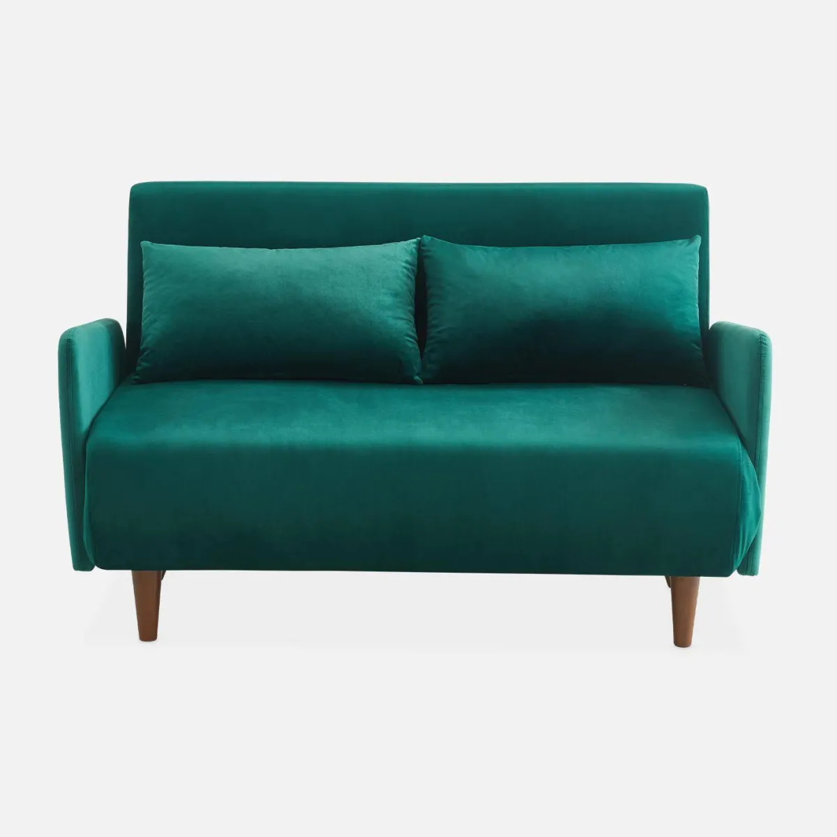 sweeek Divano letto in velluto con gambe in legno, 2 posti