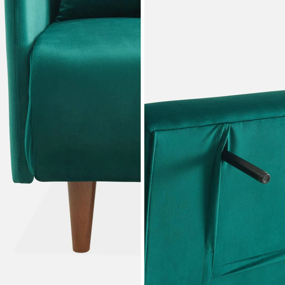 sweeek Divano letto in velluto con gambe in legno, 2 posti