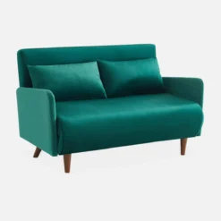 sweeek Divano letto in velluto con gambe in legno, 2 posti