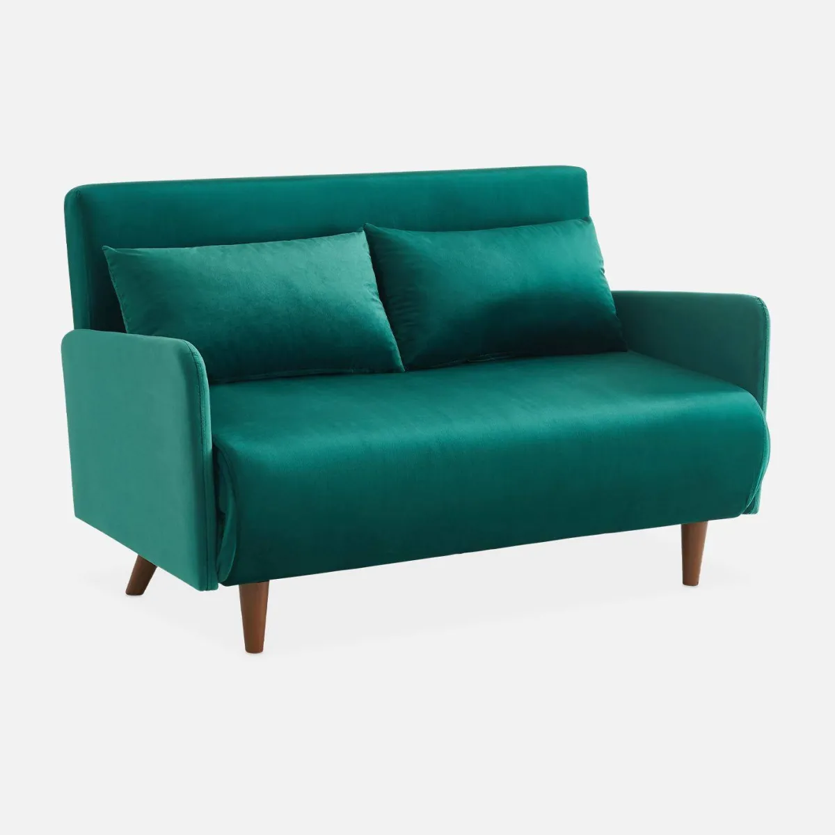 sweeek Divano letto in velluto con gambe in legno, 2 posti