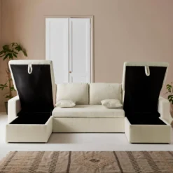 sweeek Divano letto panoramico in tessuto bouclé, 4 posti
