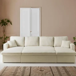 sweeek Divano letto panoramico in tessuto bouclé, 4 posti
