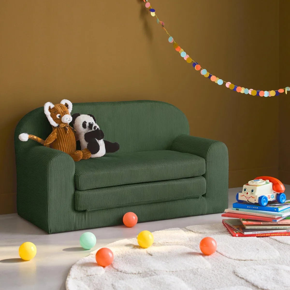 sweeek Divano letto per bambini in velluto a coste