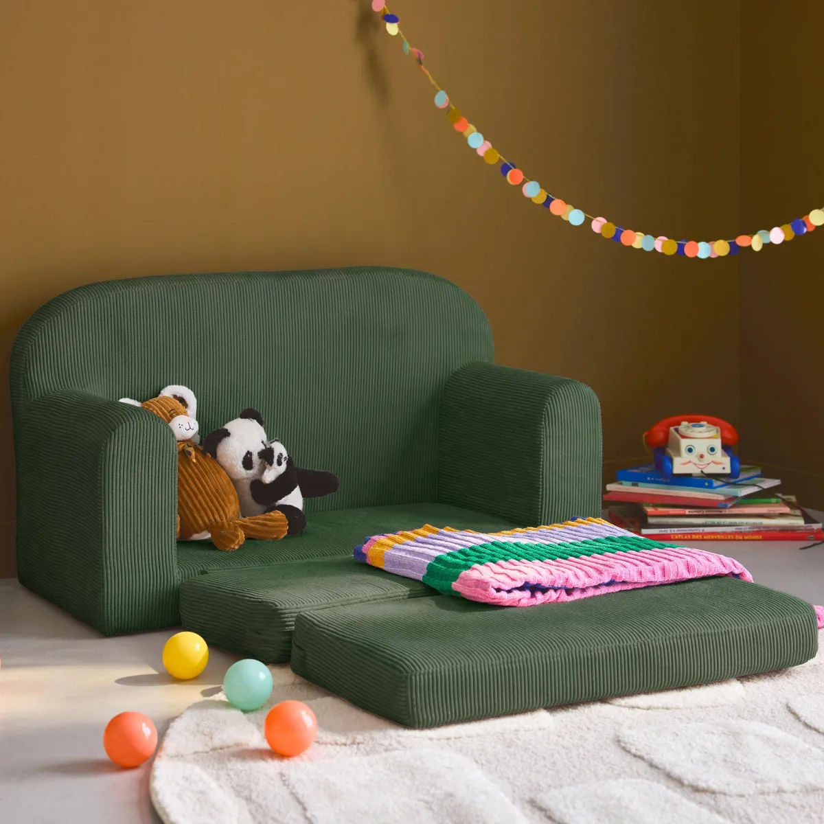 sweeek Divano letto per bambini in velluto a coste