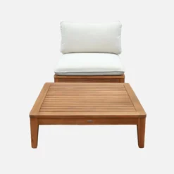 sweeek Divano modulare da giardino con tavolino in legno di acacia e bouclé, 1 posto