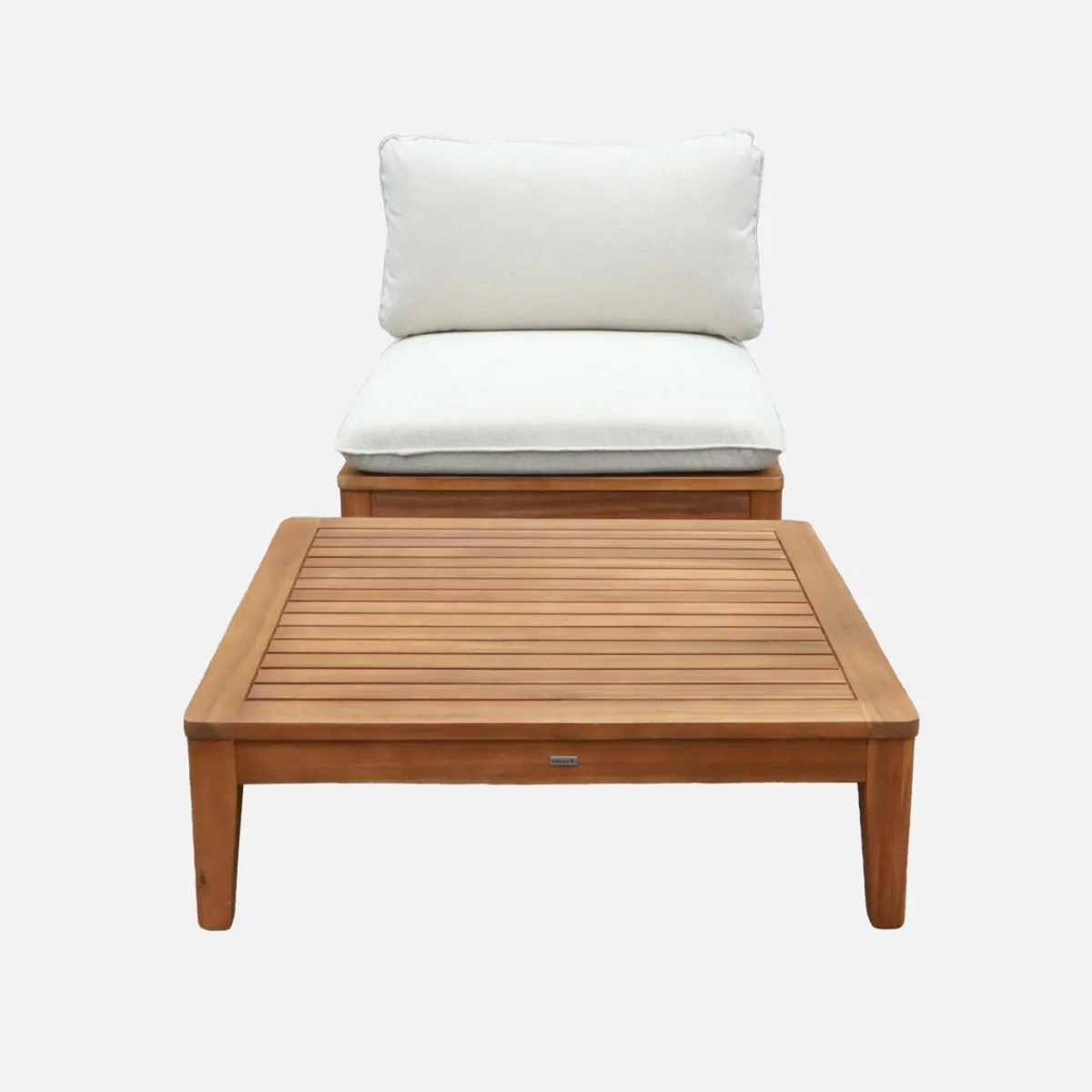 sweeek Divano modulare da giardino con tavolino in legno di acacia e bouclé, 1 posto