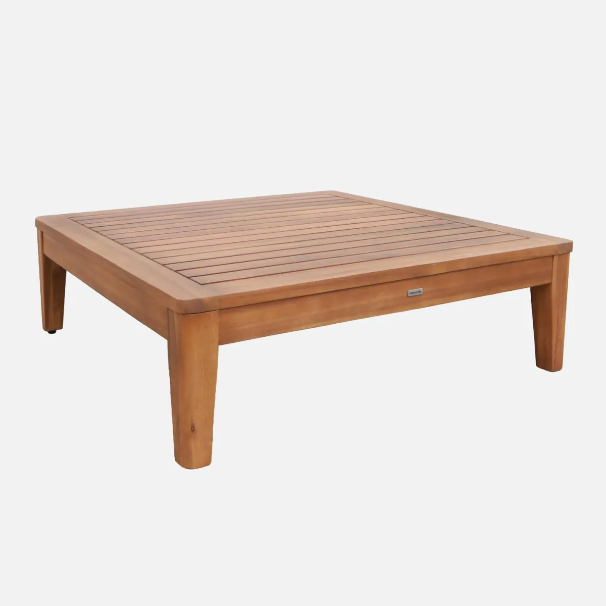 sweeek Divano modulare da giardino con tavolino in legno di acacia e bouclé, 1 posto