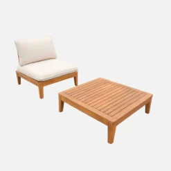 sweeek Divano modulare da giardino con tavolino in legno di acacia, 1 posto