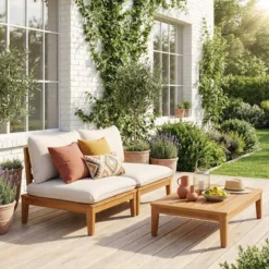 sweeek Divano modulare da giardino in legno di acacia, 2 posti