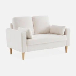 sweeek Divano scandinavo in tessuto bouclé e legno, 2 posti