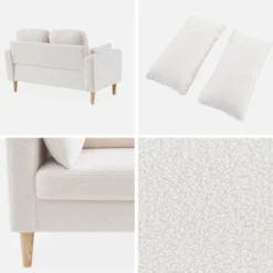 sweeek Divano scandinavo in tessuto bouclé e legno, 2 posti