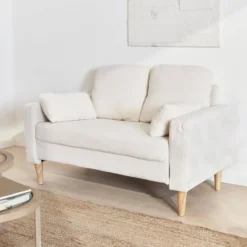 sweeek Divano scandinavo in tessuto bouclé e legno, 2 posti
