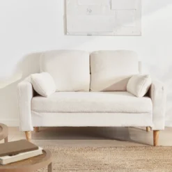 sweeek Divano scandinavo in tessuto bouclé e legno, 2 posti