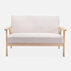 Divano stile scandinavo in legno e tessuto, 2 posti