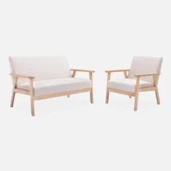 Divano stile scandinavo in legno e tessuto, 2 posti