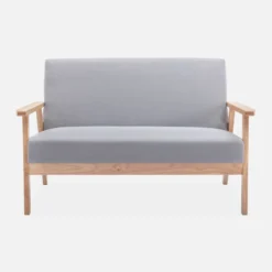 Divano stile scandinavo in legno e tessuto, 2 posti