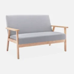 Divano stile scandinavo in legno e tessuto, 2 posti
