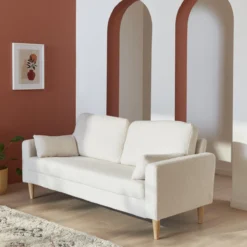 sweeek Divano stile scandinavo in legno e bouclé, 3 posti