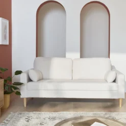 sweeek Divano stile scandinavo in legno e bouclé, 3 posti