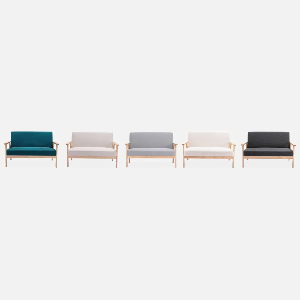 sweeek Divano stile scandinavo in legno e tessuto, 2 posti