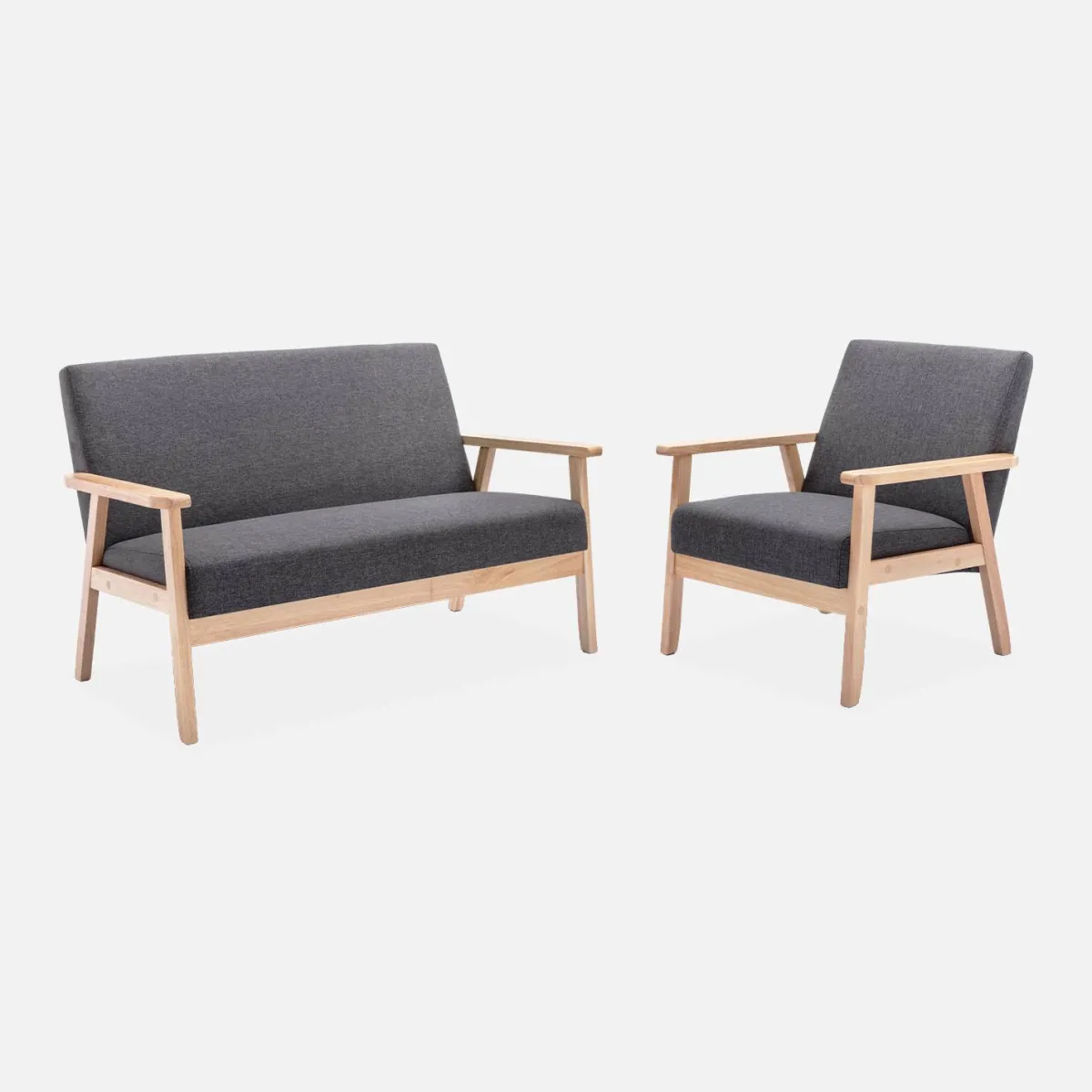 sweeek Divano stile scandinavo in legno e tessuto, 2 posti