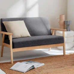 sweeek Divano stile scandinavo in legno e tessuto, 2 posti