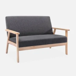 sweeek Divano stile scandinavo in legno e tessuto, 2 posti