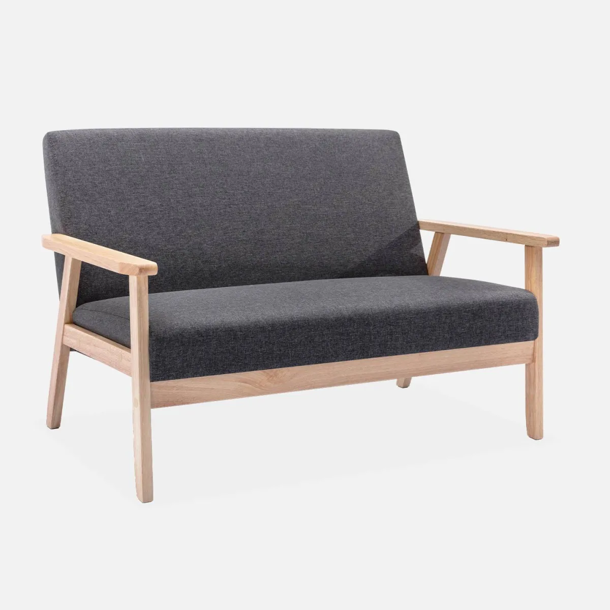 sweeek Divano stile scandinavo in legno e tessuto, 2 posti