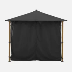 Gazebo da giardino 3x3m in alluminio effetto legno con tende e LED